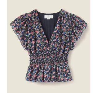Trovata Paloma Cotton Silk Ruched Blouse Floral in Rolling Hills Size Large